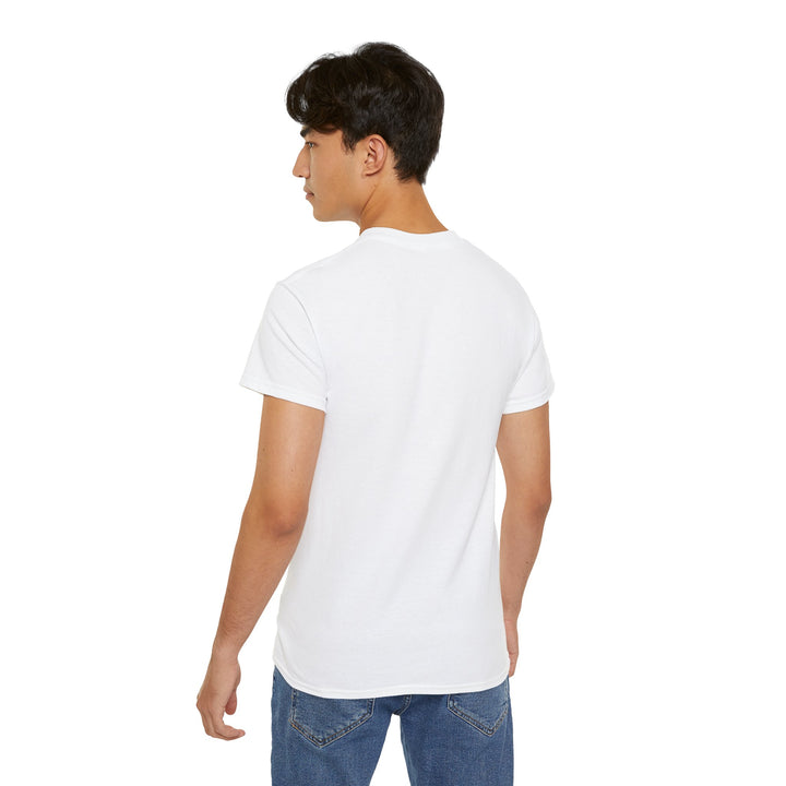 Man wearing a white t-shirt and blue jeans on a white background