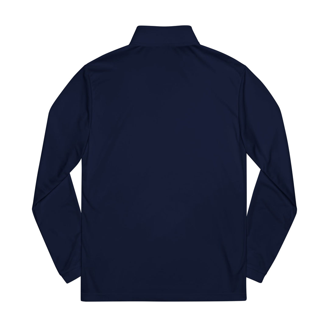 Navy blue unisex quarter-zip pullover back view