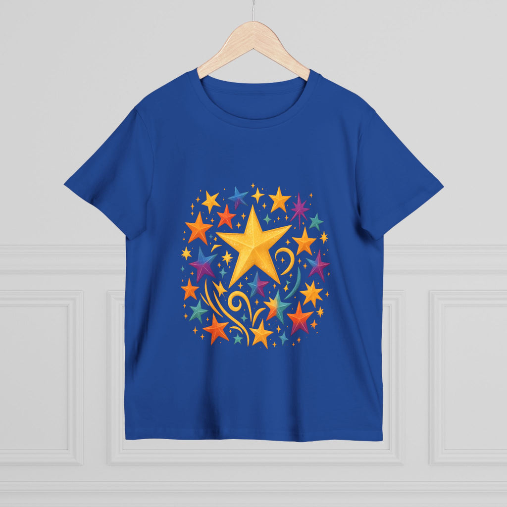 Women’s Vibrant Star Tee-100% Cotton Star Print T-Shirt
