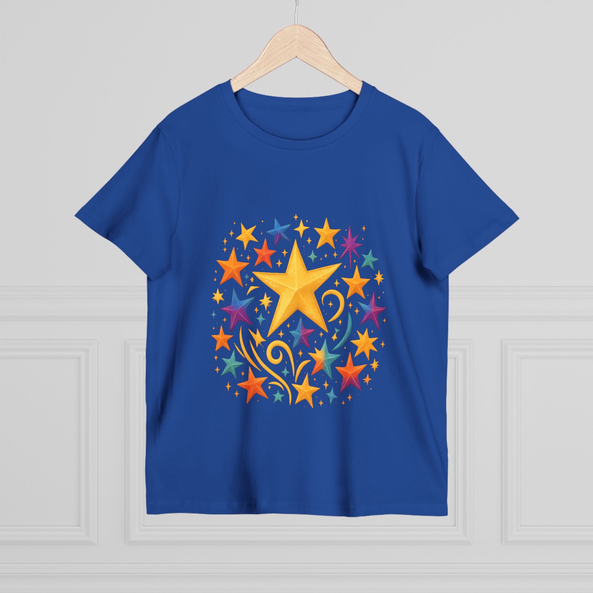 Women’s Vibrant Star Tee-100% Cotton Star Print T-Shirt