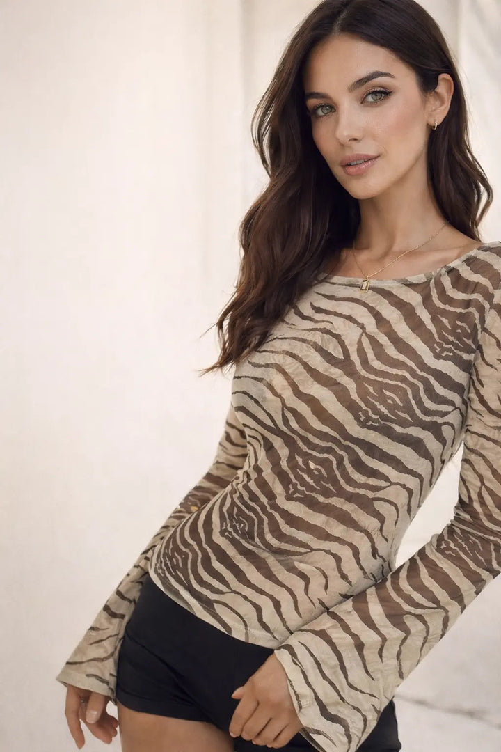 animal print womens t shirt flared sleeves refined silhouette