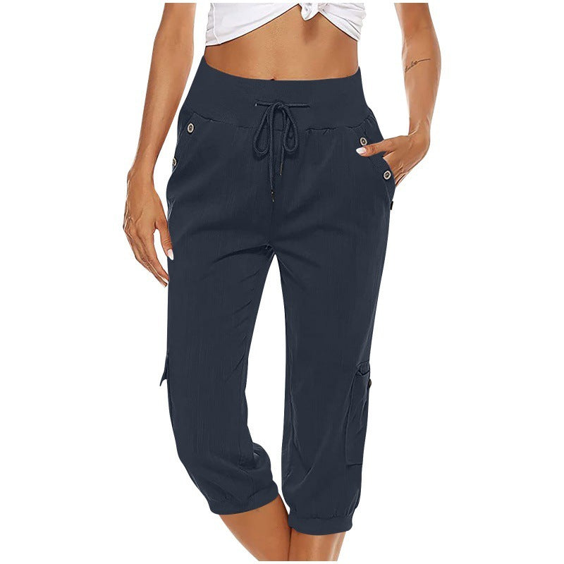 Women’s Cotton Linen Cargo Pants – Cropped Comfort