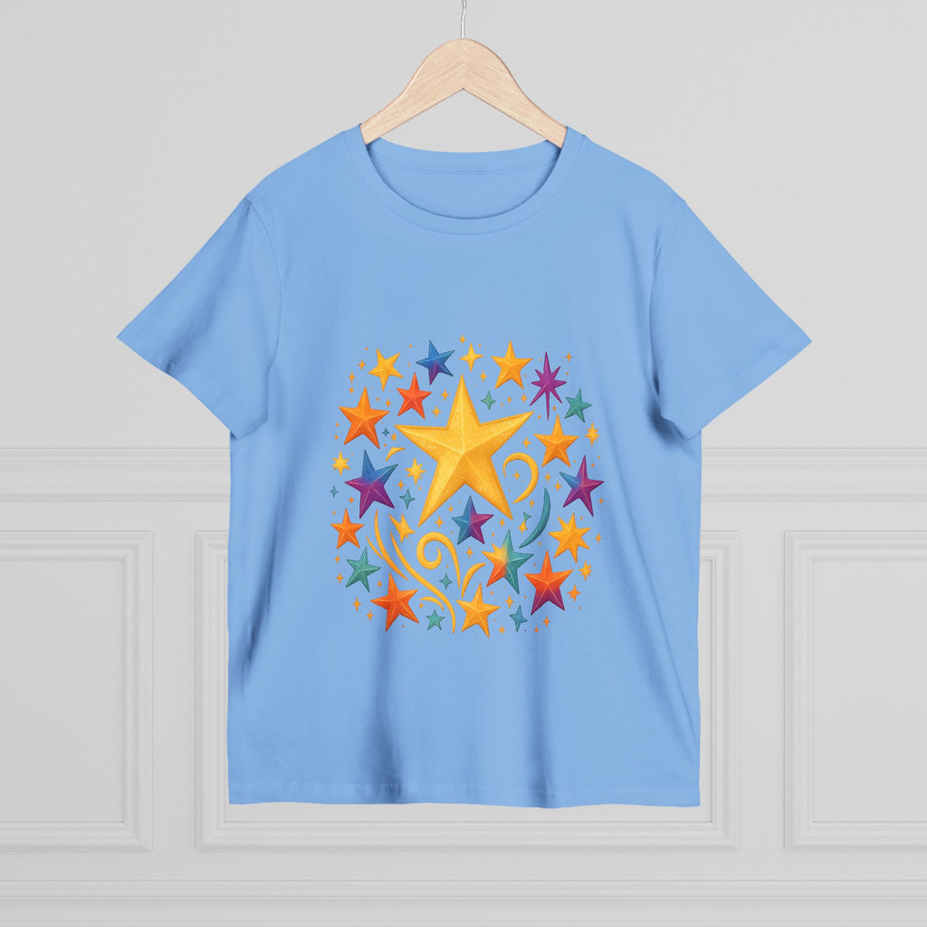 Women’s Vibrant Star Tee-100% Cotton Star Print T-Shirt