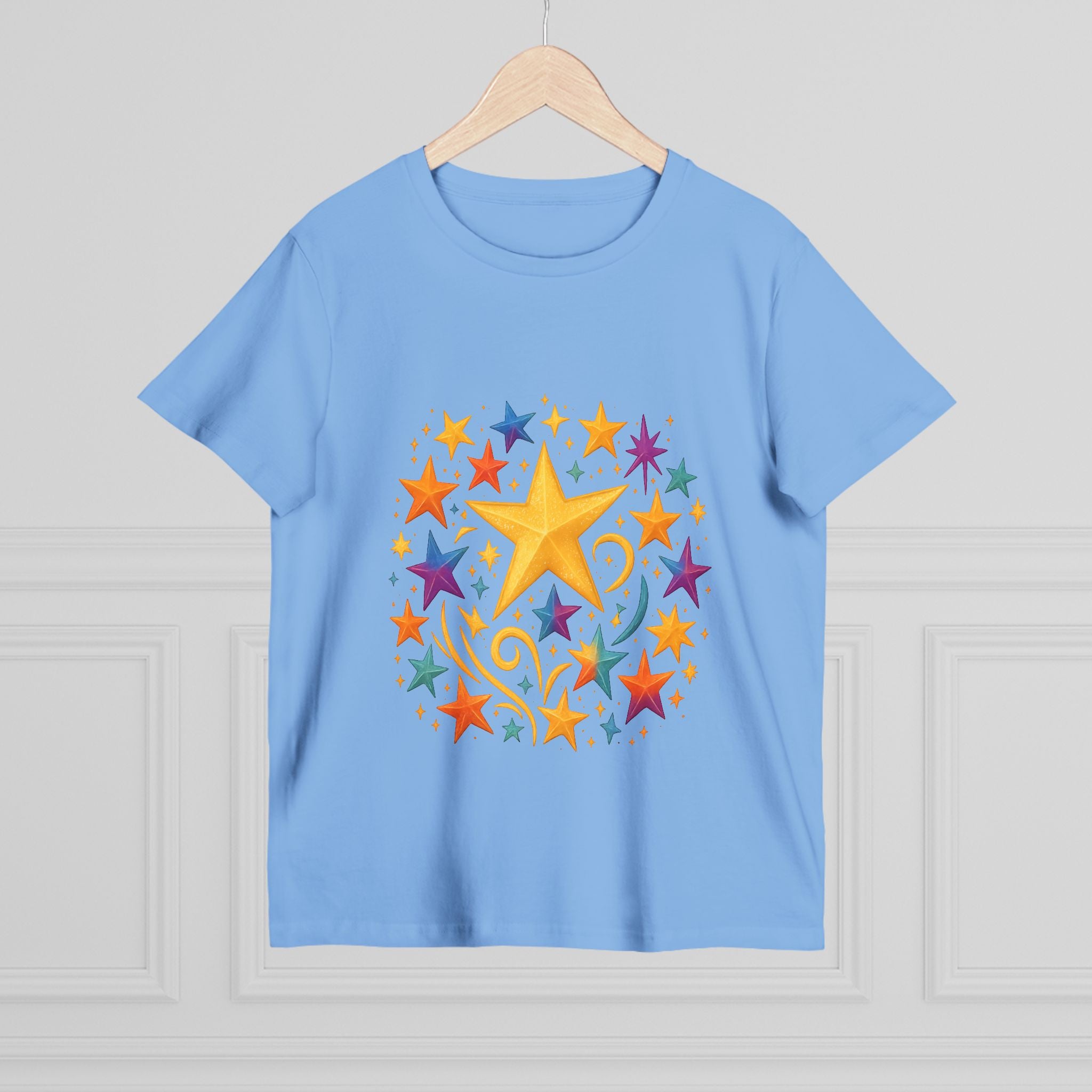 Women’s Vibrant Star Tee-100% Cotton Star Print T-Shirt