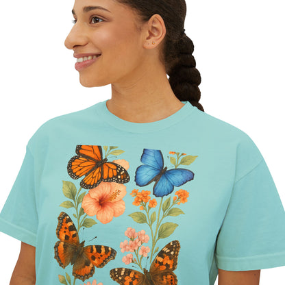 Butterfly Floral Women’s Boxy Tee – Vintage Style