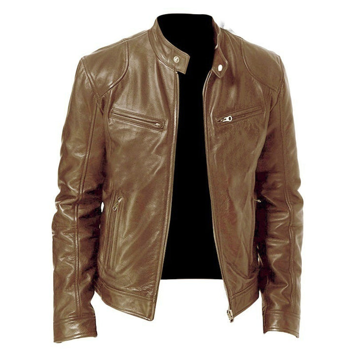 Men's PU Leather Jacket - Stand Collar, Zip Pockets Pro