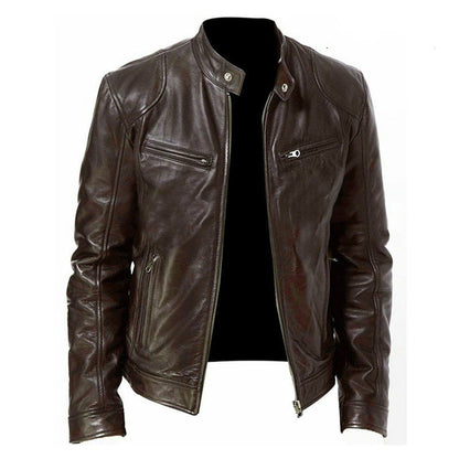 Men's PU Leather Jacket - Stand Collar, Zip Pockets Pro