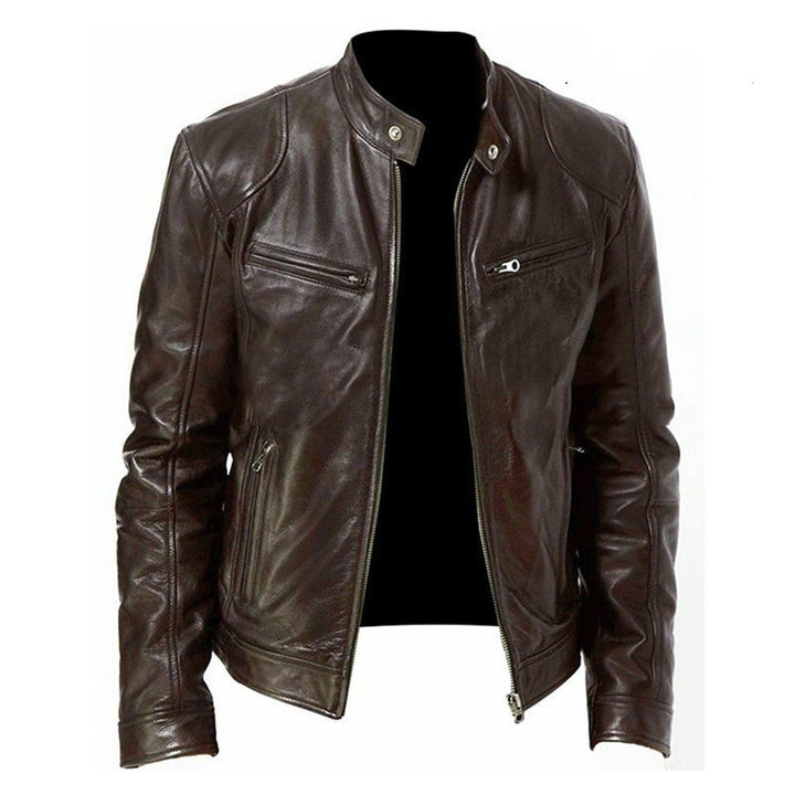 Men's PU Leather Jacket - Stand Collar, Zip Pockets Pro