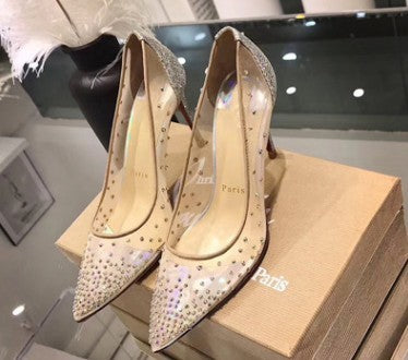 Women’s Rhinestone Mesh Heels – Pointed Pumps