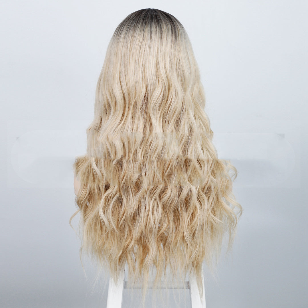 Fluffy Water Ripple Wig side profile highlighting layered curl structure in elegant studio environment