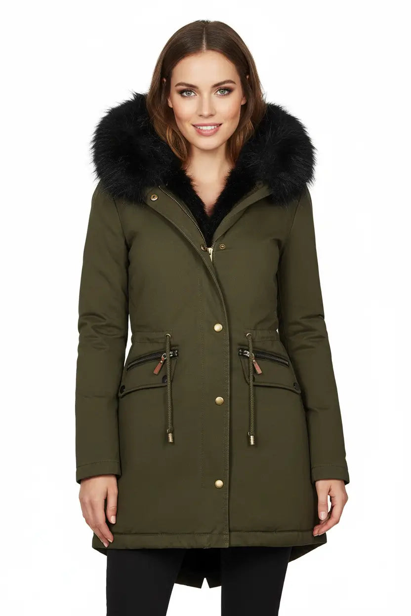 women's plush hooded parka hood detail warm winter outerwear fashion