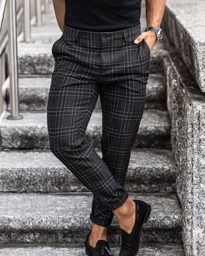 men's plaid pants relaxed fit checkered trousers with micro-stretch comfort for commuting, errands, and weekends

