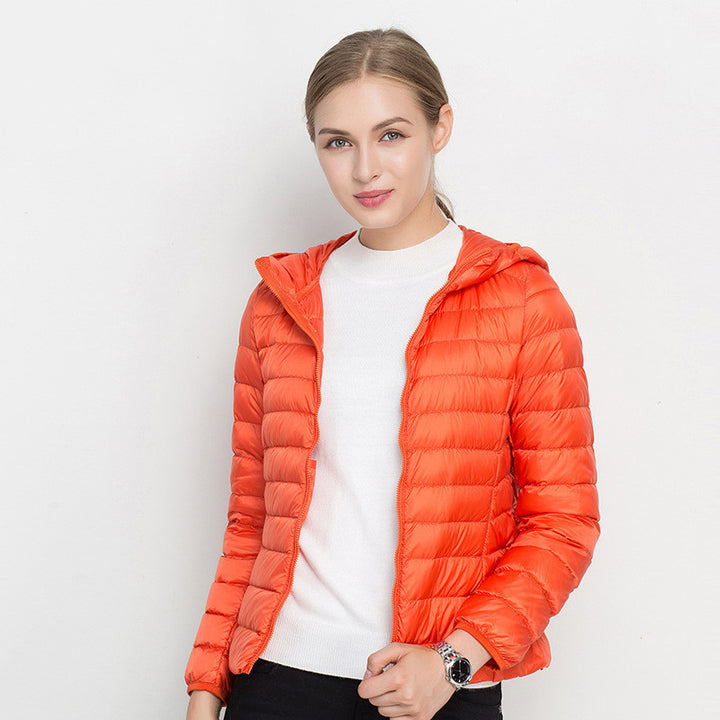 women lightweight down jacket pink soft feminine casual style