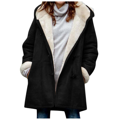 Women's Sherpa Lined Hooded Coat - Cozy Toggle Coat Now