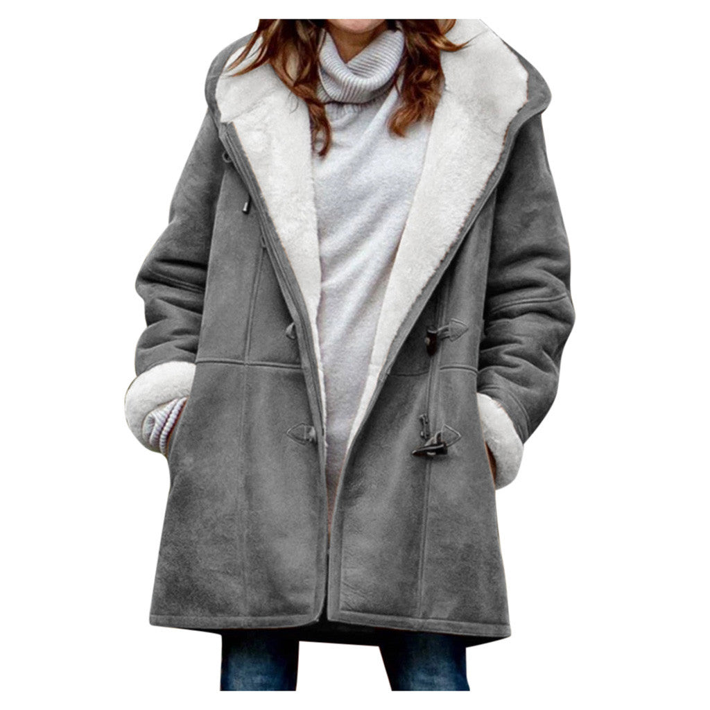 Women's Sherpa Lined Hooded Coat - Cozy Toggle Coat Now