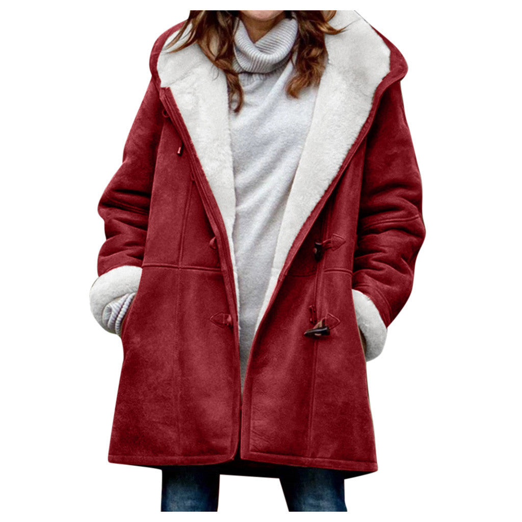 Women's Sherpa Lined Hooded Coat - Cozy Toggle Coat Now