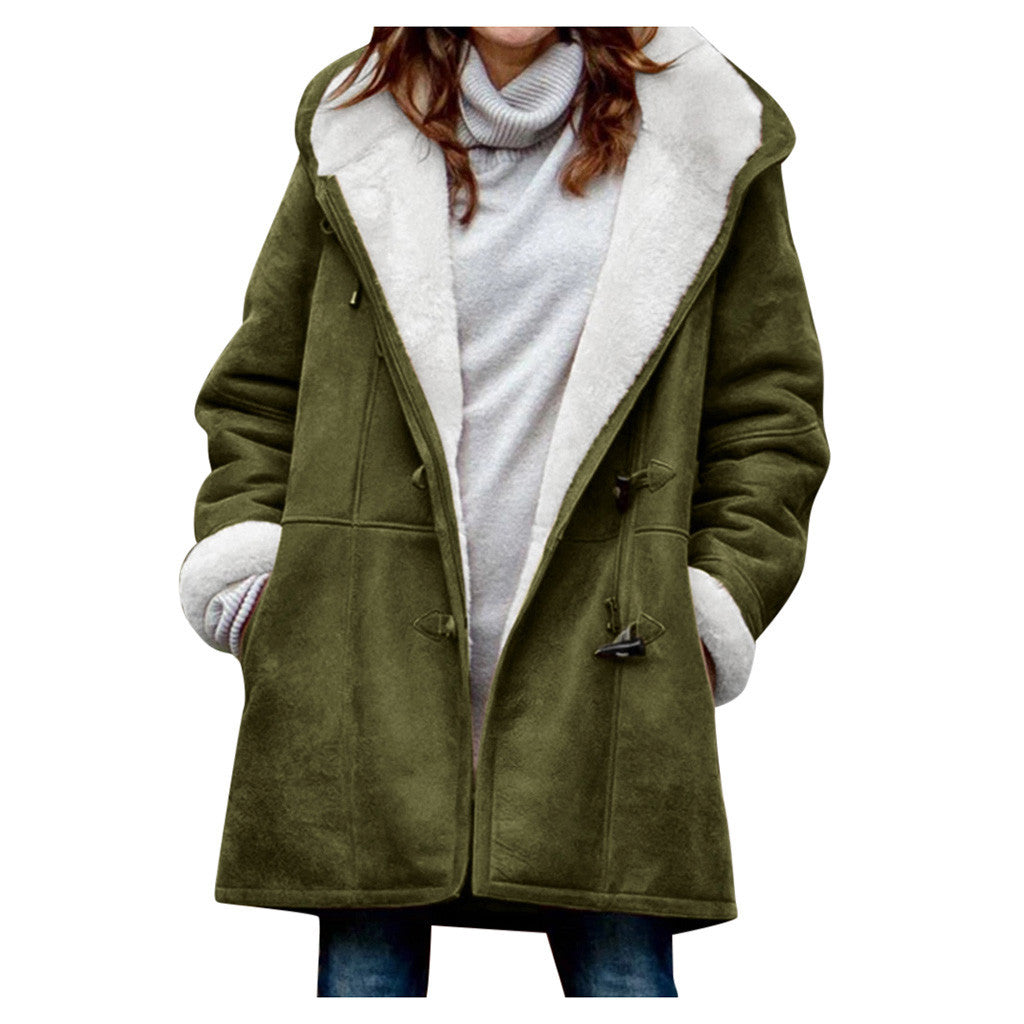 Women's Sherpa Lined Hooded Coat - Cozy Toggle Coat Now