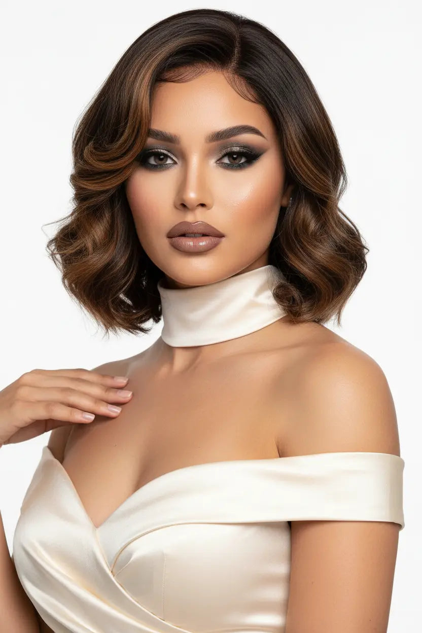 synthetic curly wig smooth fiber finish close detail