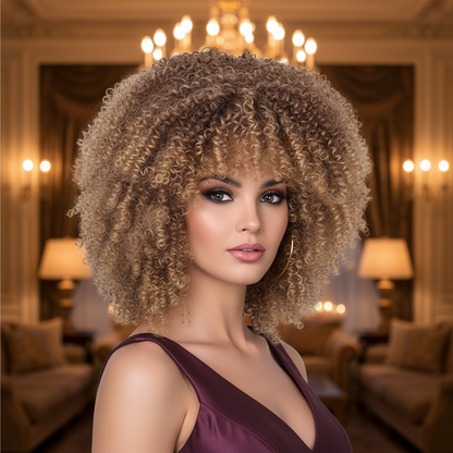 women short curly wig lightweight texture with natural movement on modern silhouette