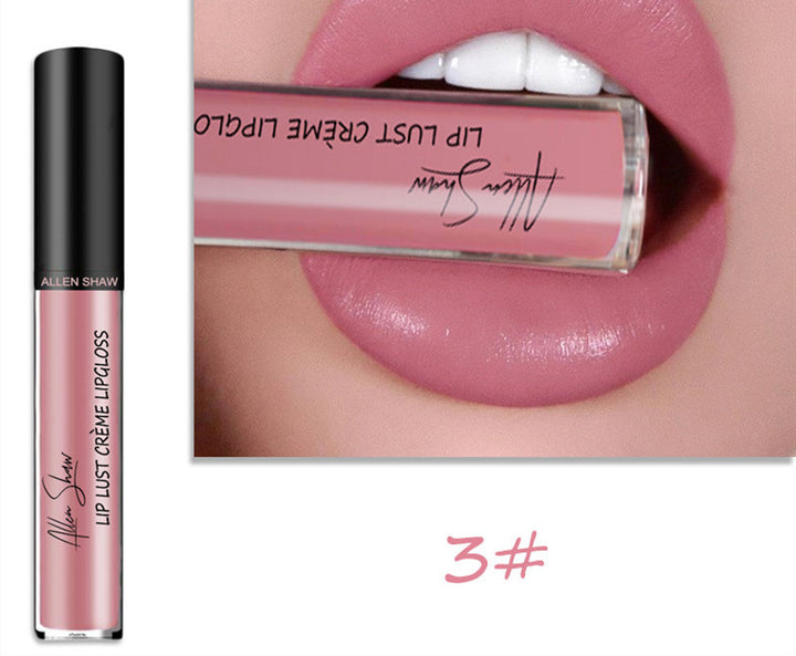 Silky lip glaze cosmetic product image showing cosmetic packaging for shoppers browsing beauty products and makeup selection.