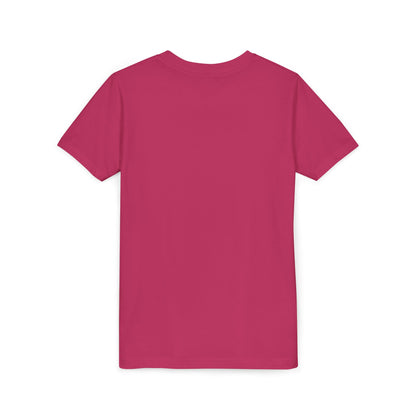 Back to School youth tee in bright pink, back view
