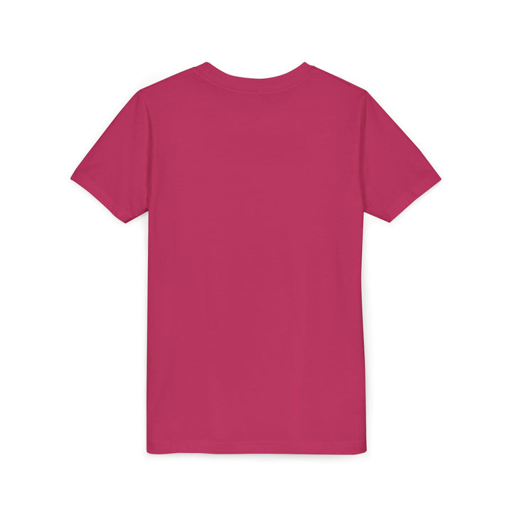 Back to School youth tee in bright pink, back view