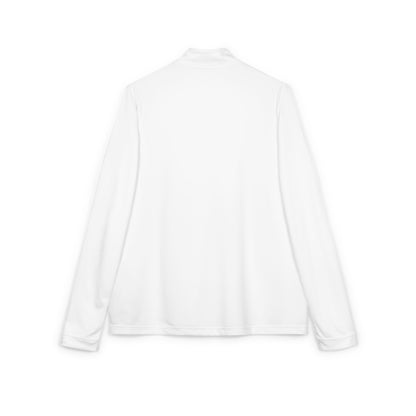 White unisex quarter-zip pullover back view