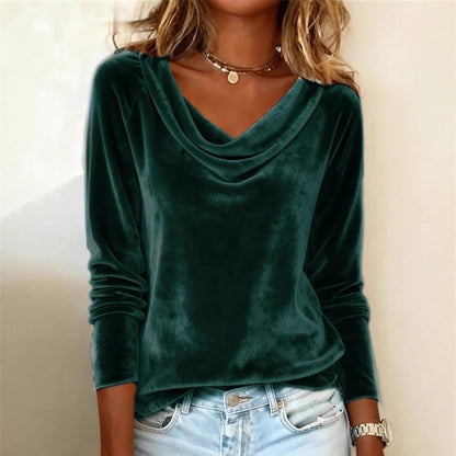 Velvet Long Sleeve Blouse Elegant Loose Fall Top Women's
