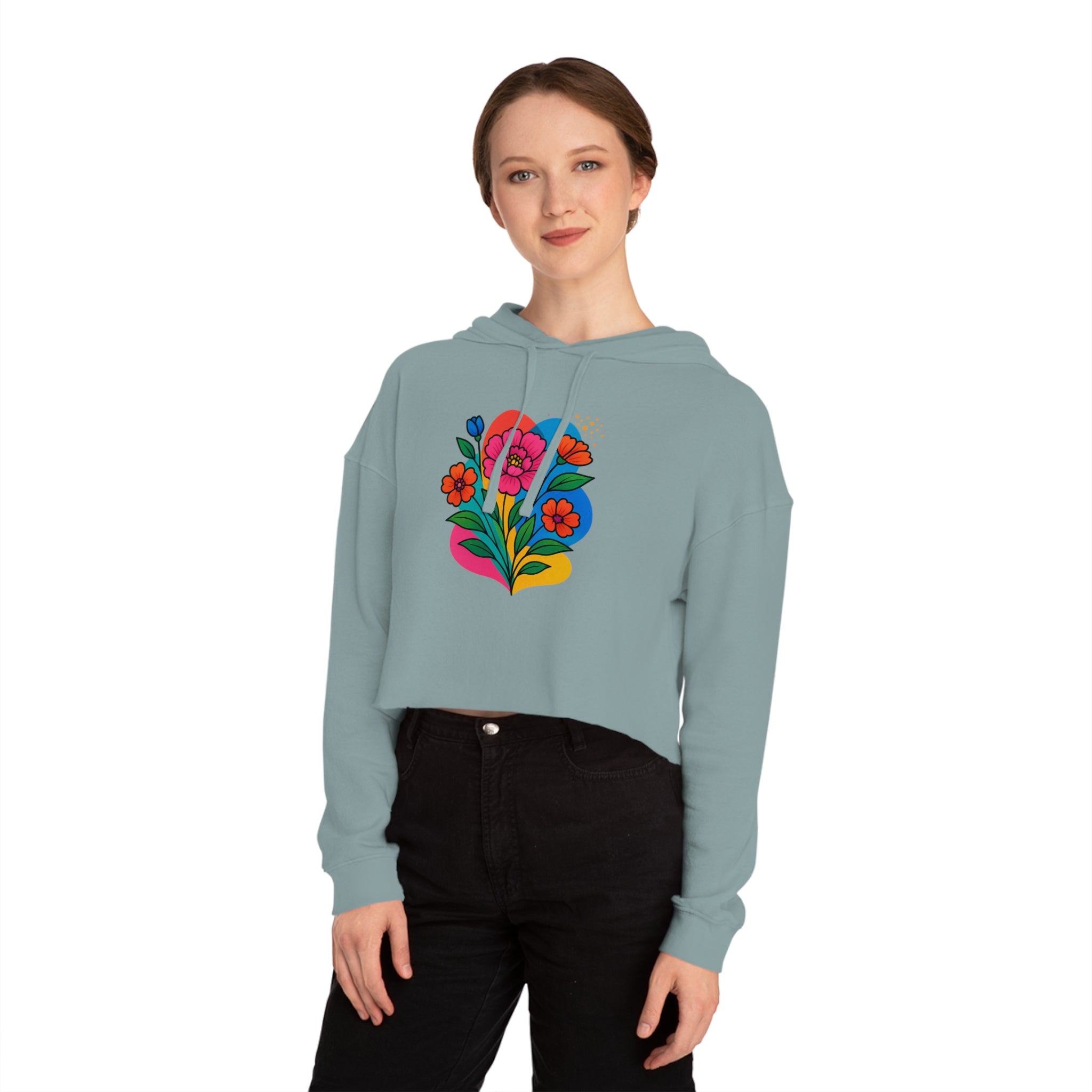 Women’s Floral Cropped Hoodie – Soft Cotton Streetwear