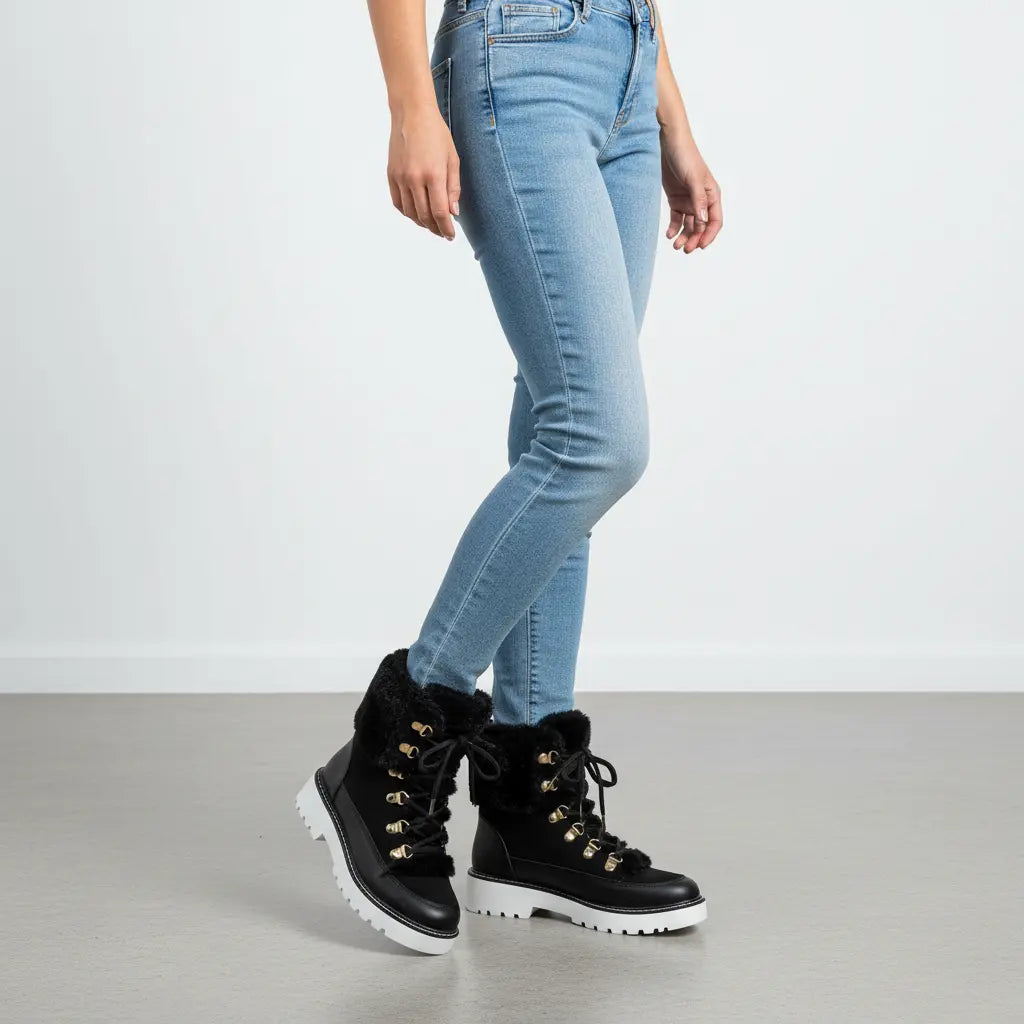 Fuzzy Trim Lace-Up Ankle Boots – Cozy Suede Winter Boots