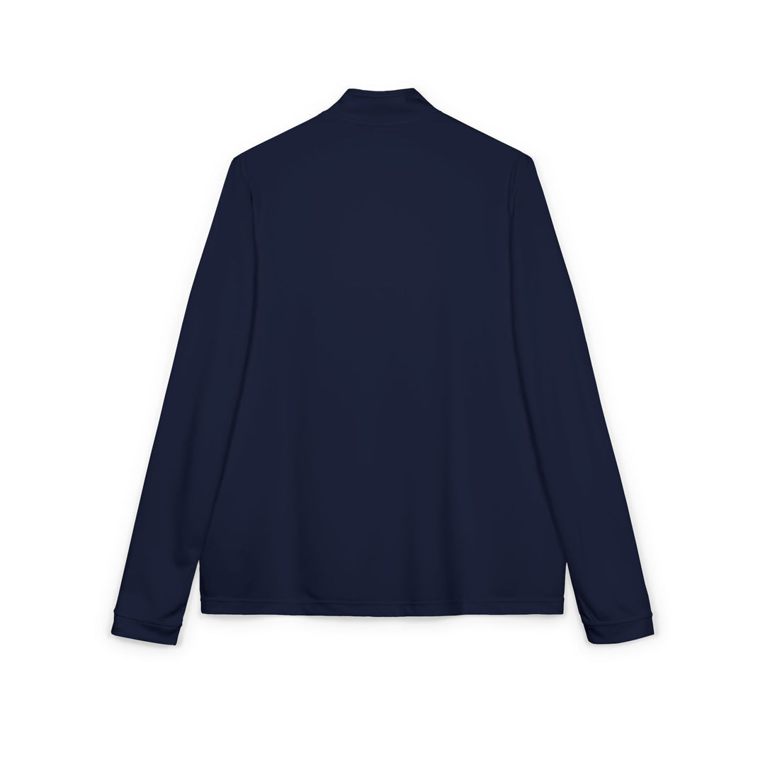 Navy unisex quarter-zip pullover back view