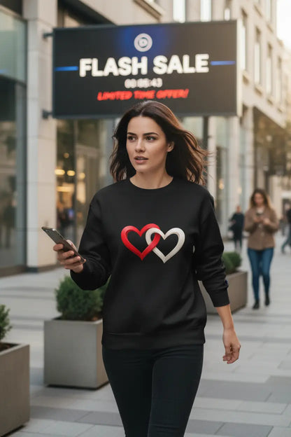 Heart sweatshirt ribbed cuffs waistband clean silhouette