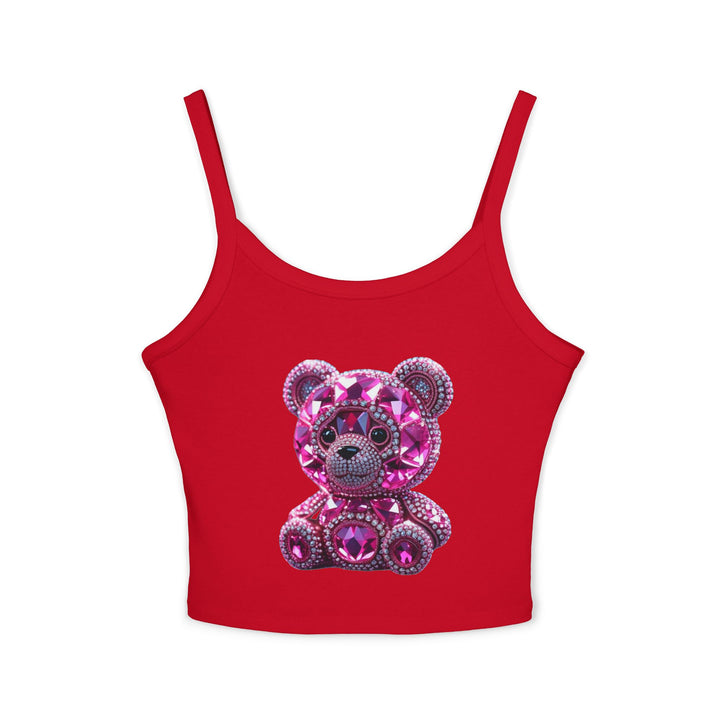 Red tank top with a pink teddy bear design on a white background