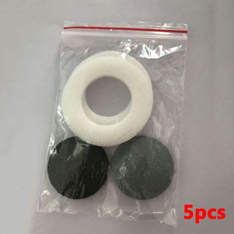 Three circular foam pads in a clear plastic bag with a red zipper on a gray background.