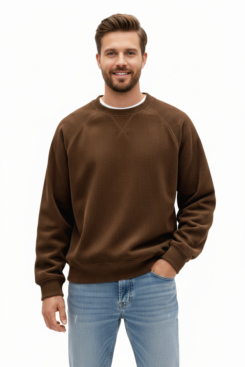 Dark brown unisex sweatshirt with loose fit — cotton blend knit pullover
