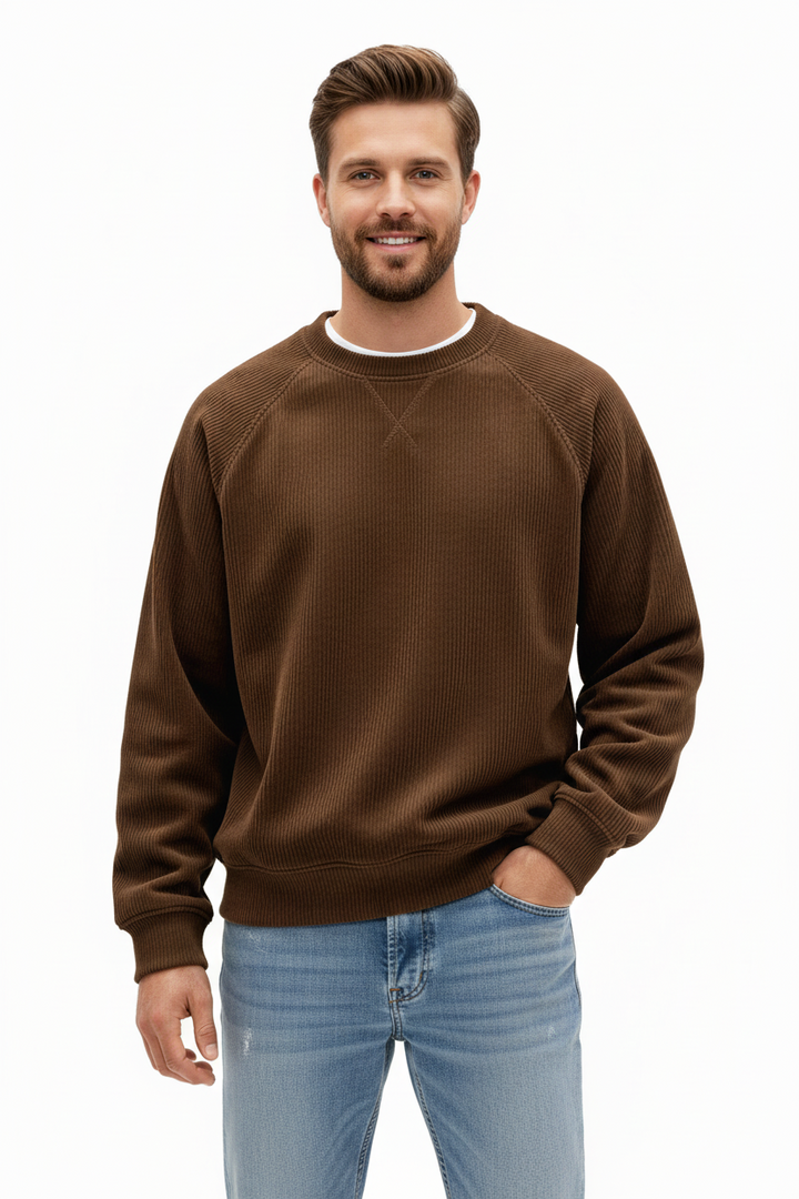 Dark brown unisex sweatshirt with loose fit — cotton blend knit pullover
