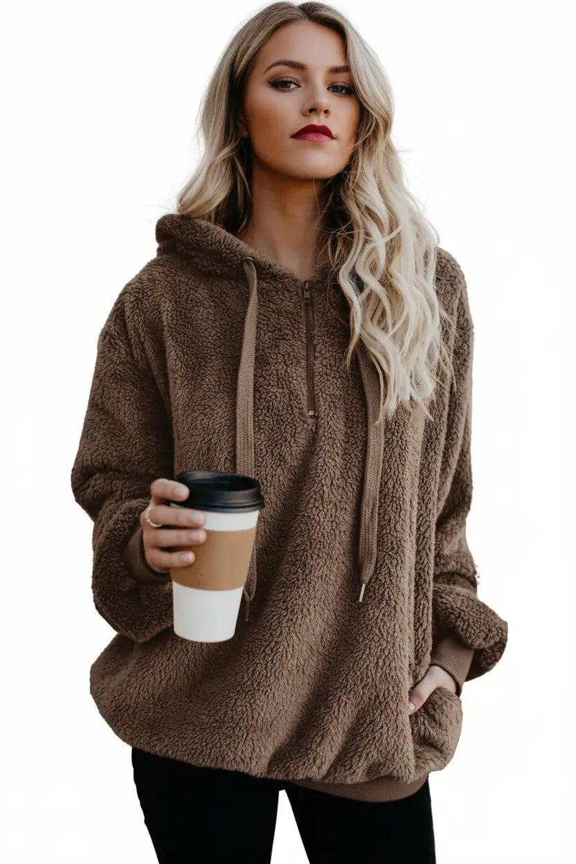 women’s fleece hoodie burgundy soft cotton blend fabric texture close detail context