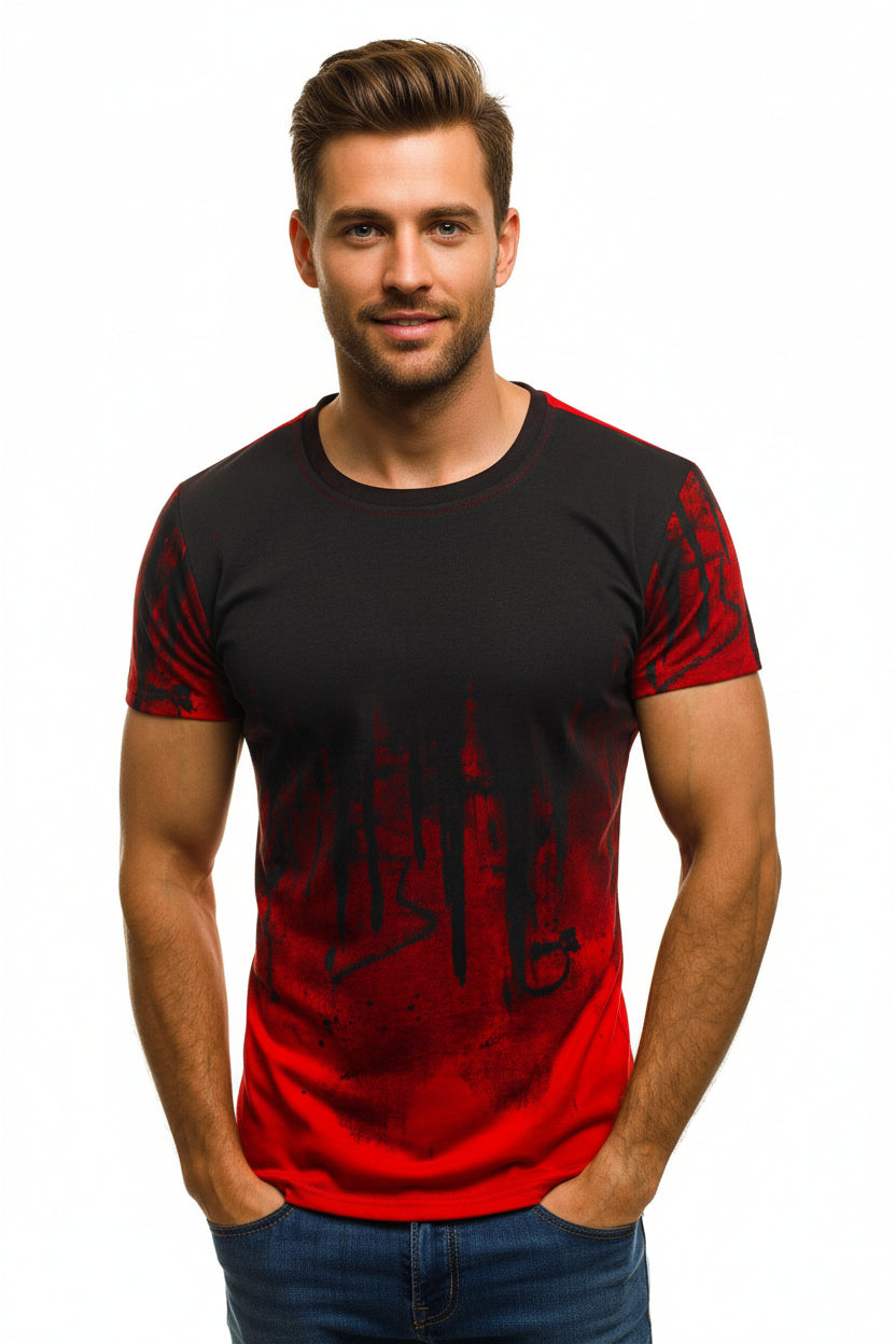 compression shirts for men slim fitness tee red gradient design