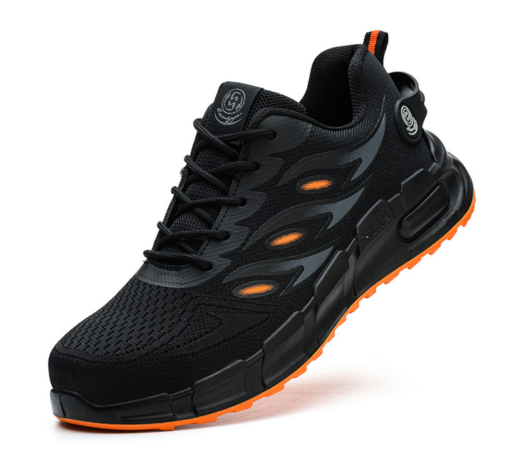 Work Sneakers for Men with Black Knit Mesh and Lace-Ups