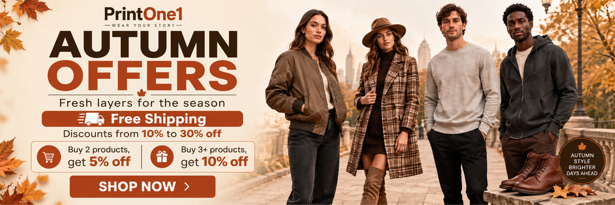 PrintOne1 autumn fashion offers with jackets, sweaters and boots, buy 2 get 5% off or buy 3+ get 10% off