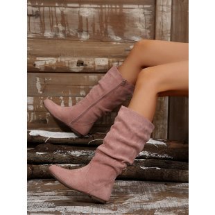 Women's Plus Size Side Zipper Boots - Pleated Wide