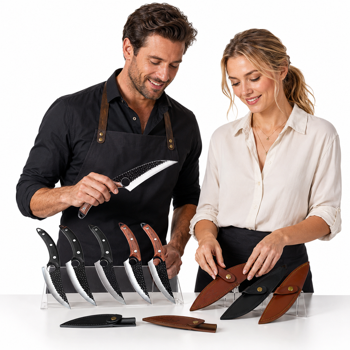 Curved skinning knife for clean meat preparation control