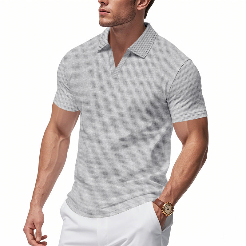 v neck polo men black minimal collar open neckline detail