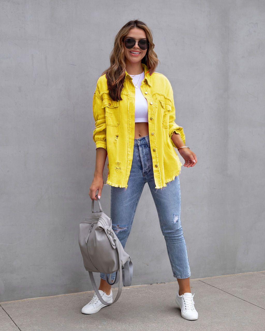 Fashion Ripped Shirt Jacket Women Loose Casual Autumn Coat