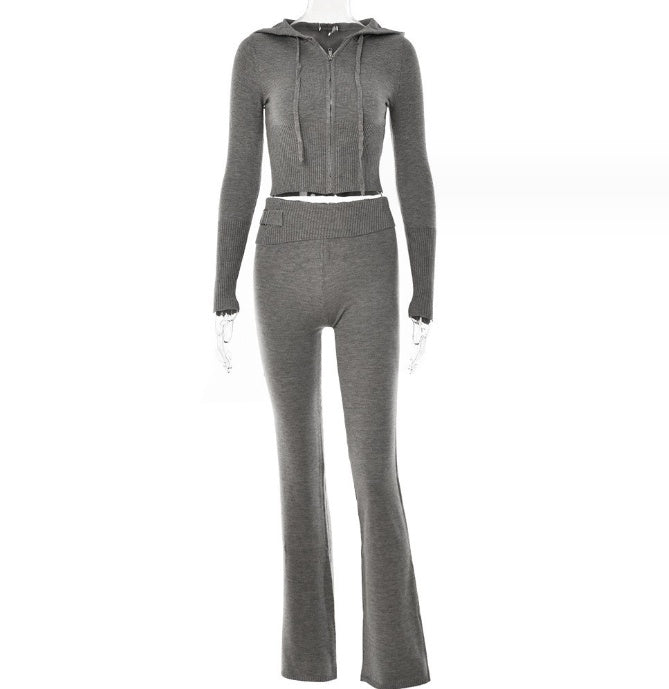 Zip Up Hoodie Womens - Cozy Knit 2-Pc High Waist Pants!