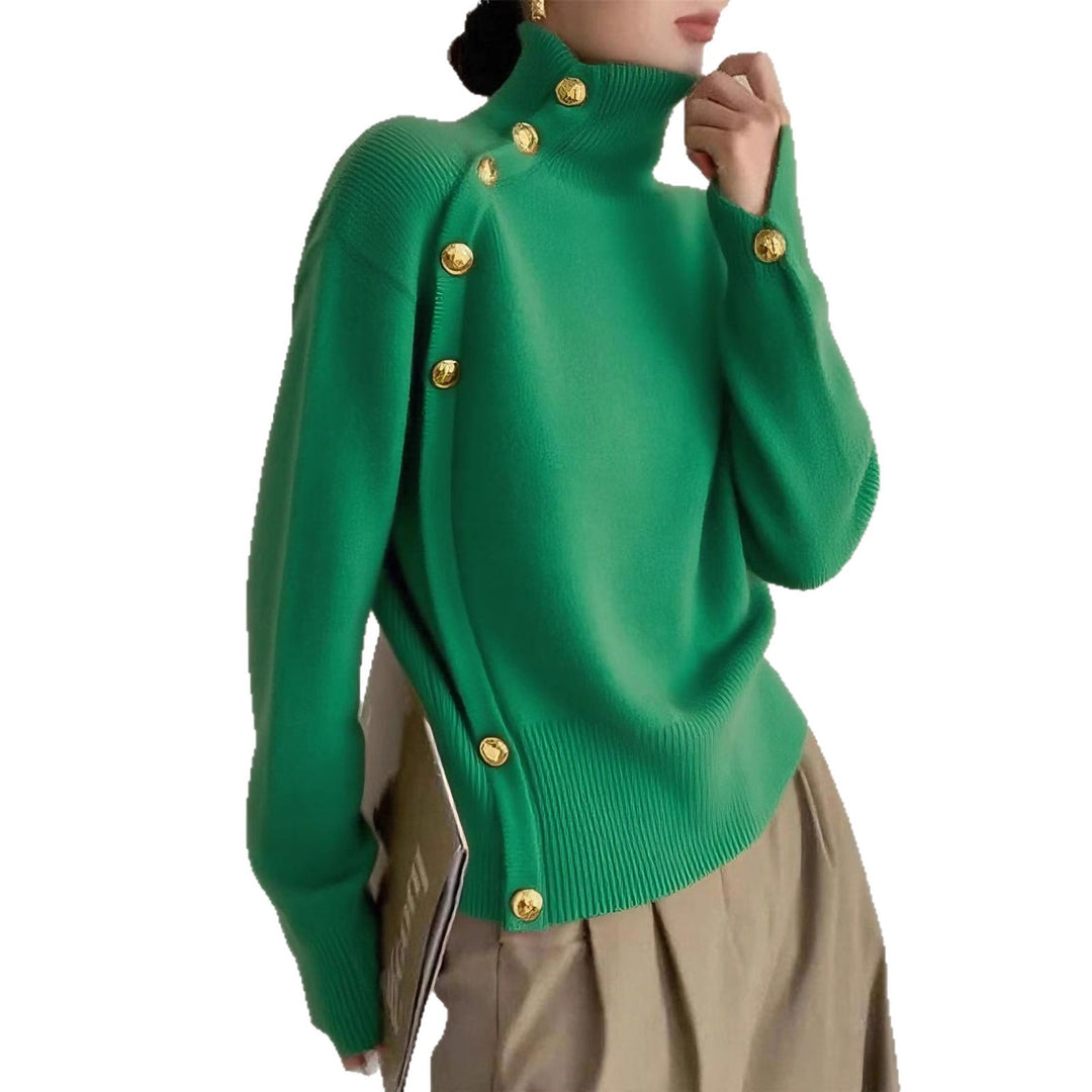 women turtleneck sweater yellow color loose drape