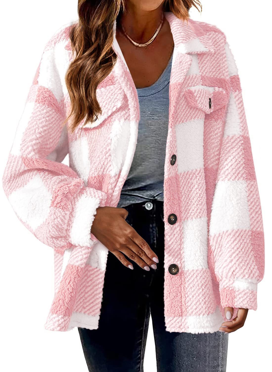 Women's Striped Button Plush Coat – Loose Fit