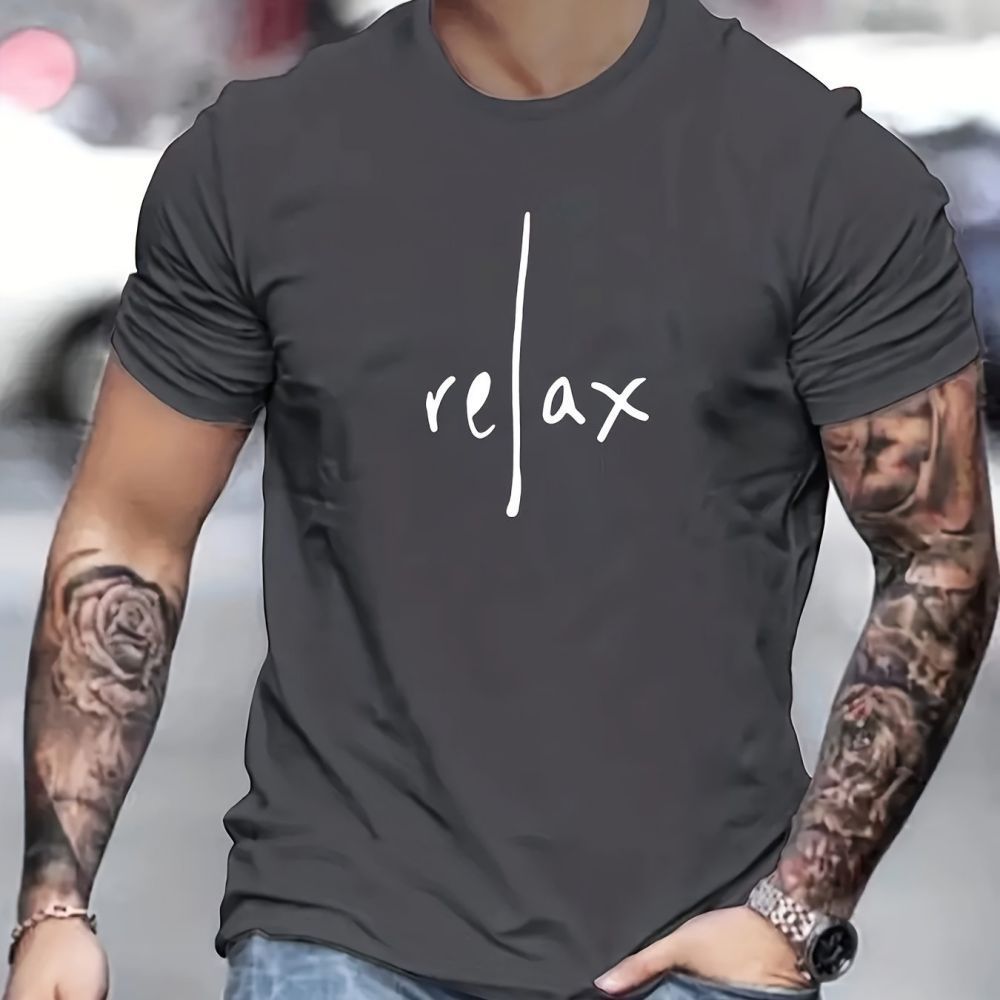 Person wearing a black t-shirt with &