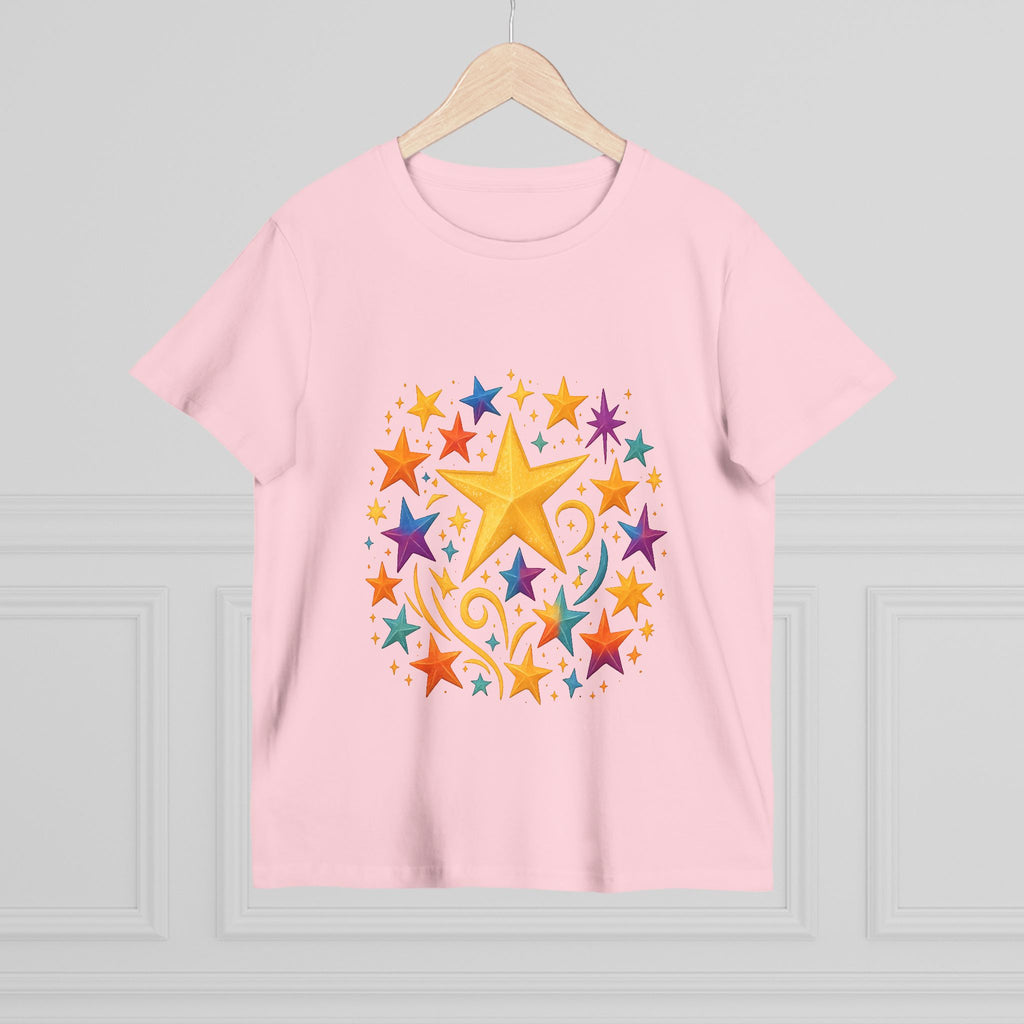 Women’s Vibrant Star Tee-100% Cotton Star Print T-Shirt