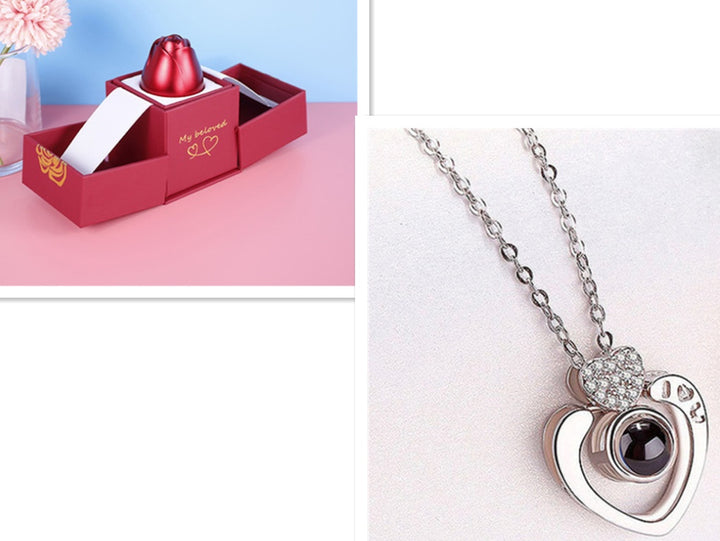 Metal Rose Necklace Gift Box for Valentine Jewelry Love